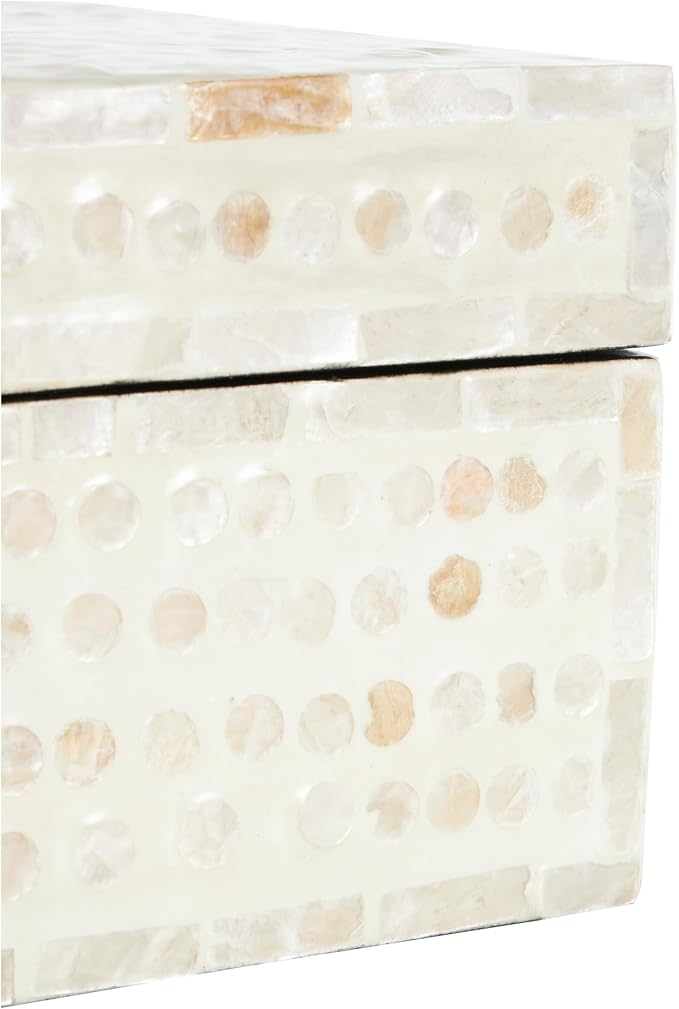 Deco 79 Mother of Pearl Shell Geometric Handmade Decorative Box Mosaic Dot Storage Decorative Keepsake Box with Brown Accents, Set of 2 Storage Box 12", 8"W, Cream