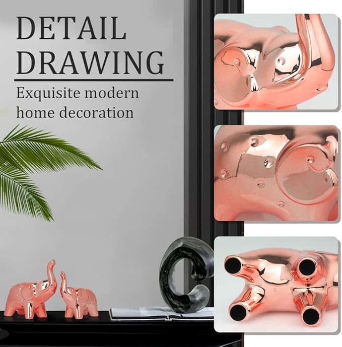 A Pair Elephant Statue Home Decor,Modern Style Figurines,Sculpture for Office Desktop Bookshelf Living Room (Rose Gold)