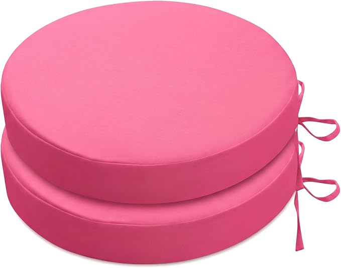 SK Studio Round Outdoor Chair Cushions for Patio Furniture, Set of 2 Waterproof Patio Chair Cushion with Adjustable Ties for Garden Sofa Couch, Pink, 20"x20"x2"