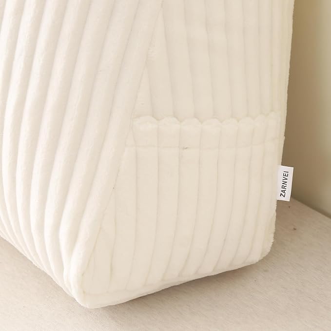 Corduroy Wedge Reading Pillow for Bed, 3 Sizes, 4 Colors for Bed, Sofa, Office Chair (White, Small 16 * 14 * 7in)