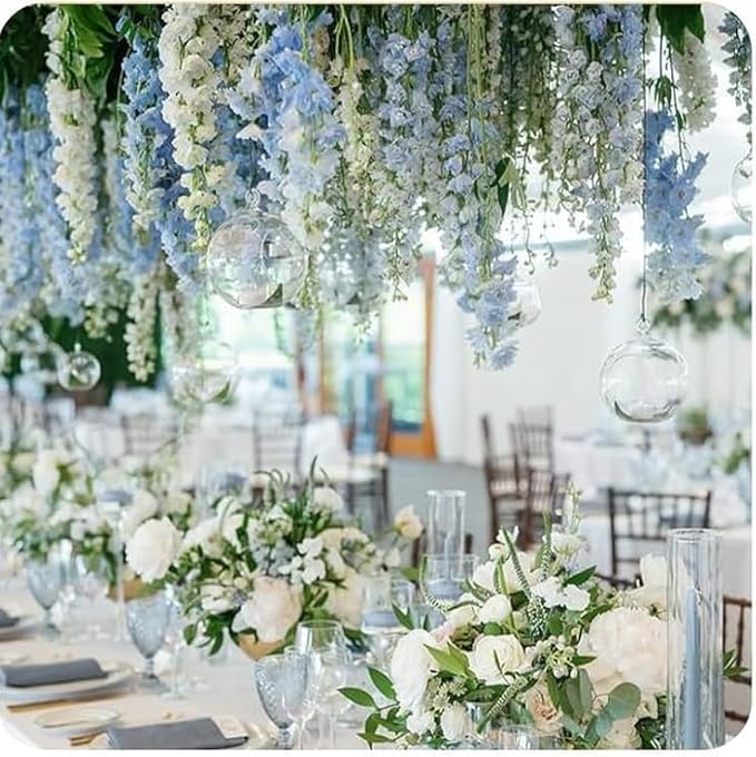 8 pcs Dusty Blue Delphinium Artificial Flowers, 34.25''Artificial Snapdragon Flowers Tall Fake Flowers Silk Flowers Faux Delphinium Bulk for Tall Vase Home Wedding Garden Table Decor (Dusty Blue)