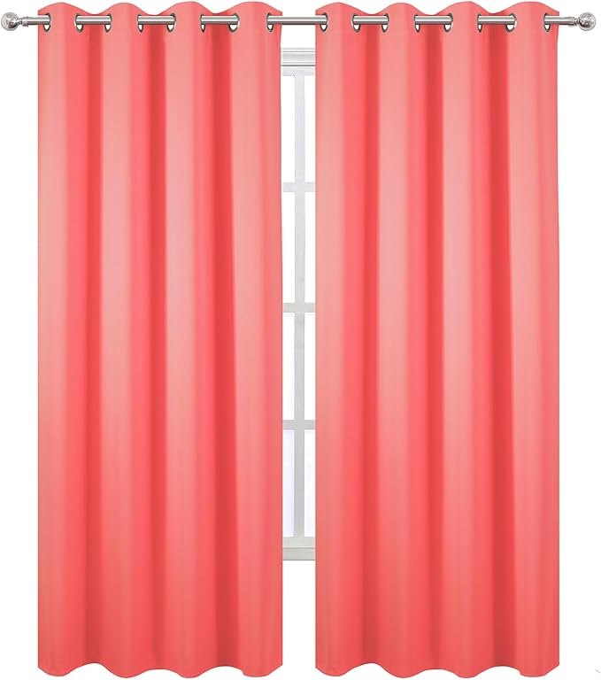 LEMOMO Blackout Curtains 52 x 120 Inch Long Coral Curtains Set of 2 Panels Room Darkening Curtains for Bedroom and Living Room