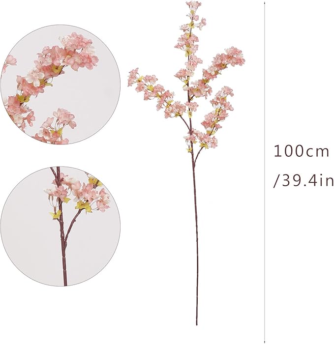 Artificial Cherry Blossom Branches, 4 Pcs 39 Inch Silk Faux Cherry Blossom Decor for Home Wedding Table Vase Decor, Cherry Blossom Tree