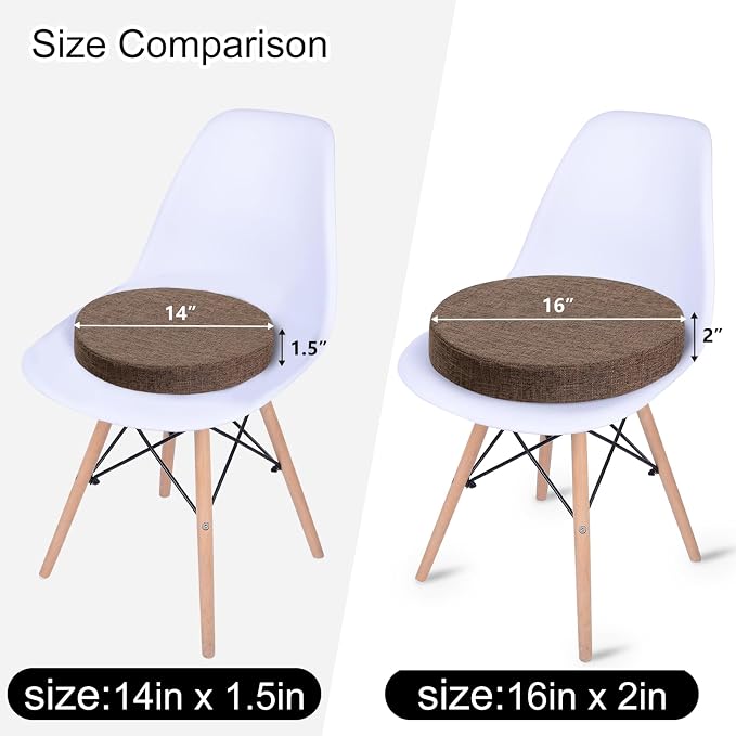 Tromlycs 14 Inch Round Bar Stool Cushion Non-Slip Foam Seat Pad Removable Cover for Circle Chairs (14x14 Inches, Brown)