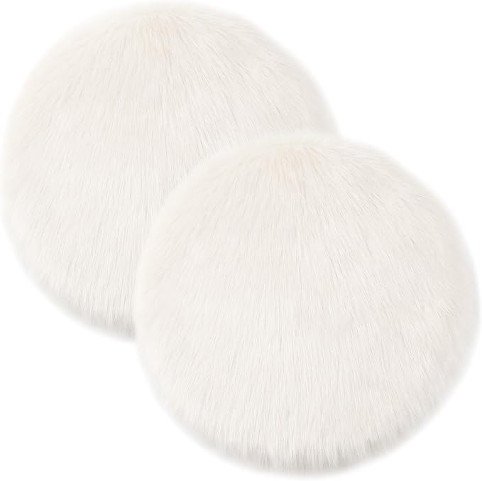 Drydiet 2 Pcs Natural Sheepskin for Bed Sores and Skin Imitation Wool Medical Sheepskins with Non-Slip Back for Pain Relief and Discomfort, Wool Seat Pad, 17 in x 17 in(Circle,White)