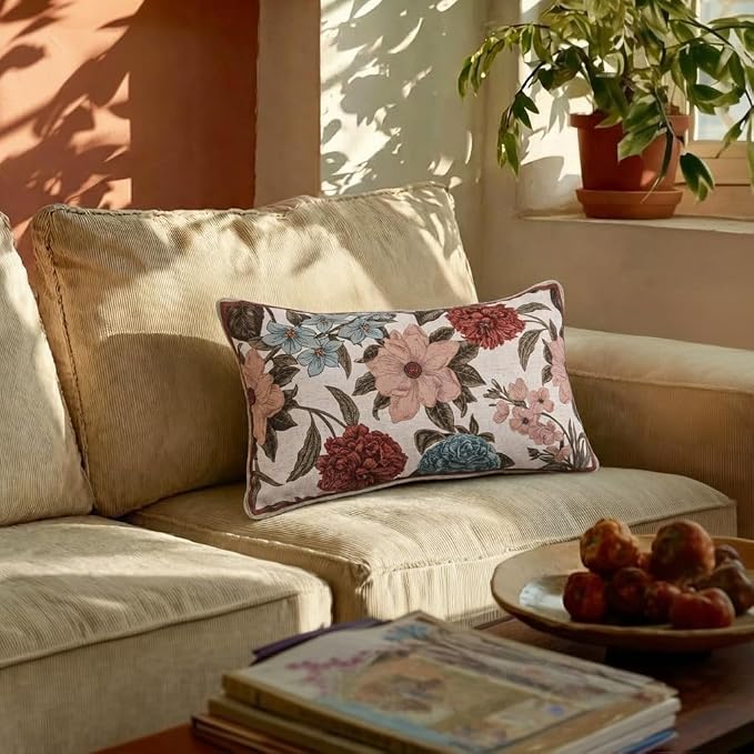 bilin gaier French Linen Throw Pillow Covers,20"x12" Set of 2-Burgundyred | Designer Vintage Elegant Rectangle Pillow Cover,Concealed Zipper,Floral Pattern,Sofas,Bedroom,Living Room,Lounge Chairs