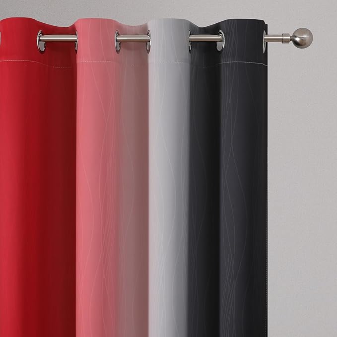 Estelar Textiler Red and Black Ombre Blackout Curtains 102 Inches Long 2 Panels Set, Thermal Insulated Drapes for Bedroom,Full Light Blocking Grommet Gradient Curtains for Living Room, 52Wx102L