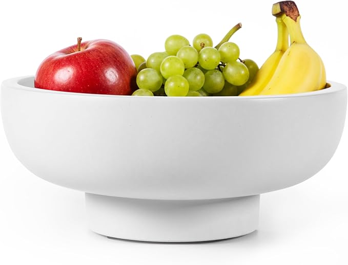 Concrete Fruit Bowl – Large Decorative Pedestal Bowl for Kitchen Counter, Entryway, or Coffee Table – Modern Catch – All Key Bowl – Heavyweight Centerpiece for Home Decor (Stone Grey)