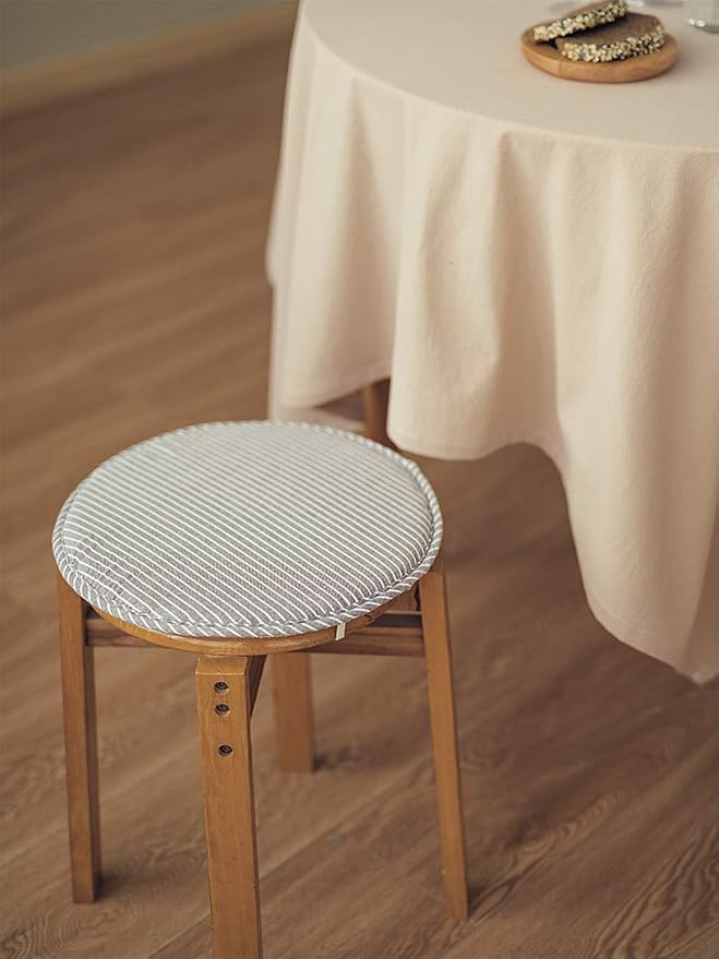Round Bar Stool Cushions for Kitchen Dining Seat Pads with Ties 4 Pack Non Slip Cushions Pad for High Stool Chairs Bistro Bar Seat 13 Inch, Grey Strip
