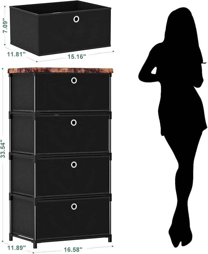 LUKYTOWER Fabric Storage Drawers Dresser and Chest of Drawers, Small Dresser with Drawers Unit, Sturdy 4 Drawers Dressers for Closet, Fabric Storage Bin Organizer, Closet Organizers and Storage