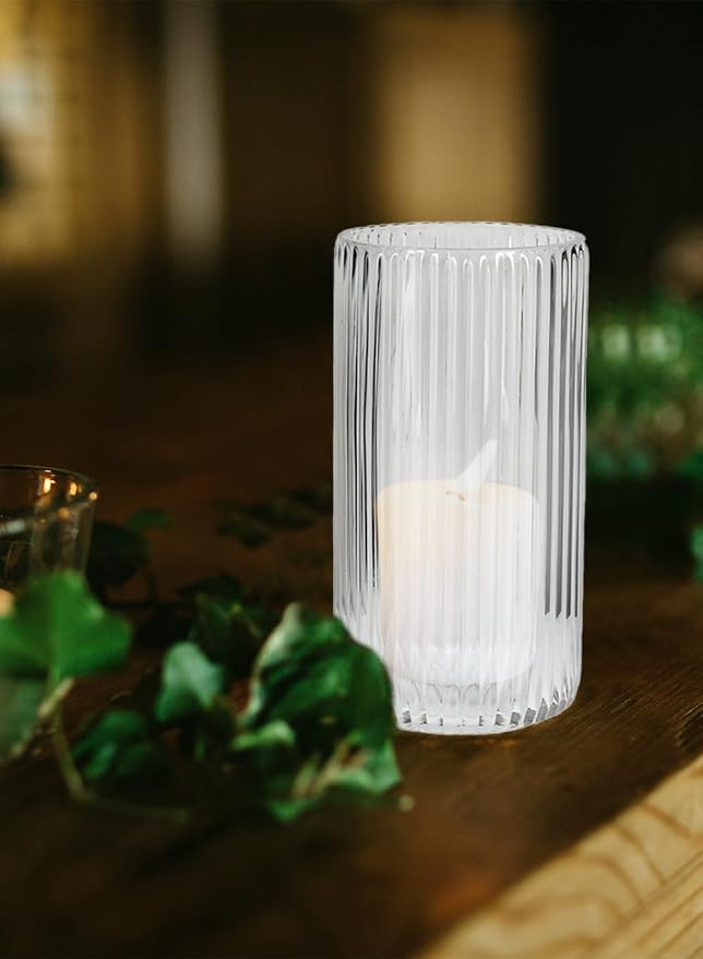 Serene Spaces Living Clear Pleated Glass Votive Holder, Decorative Centerpiece for Wedding, Christmas, Thanksgiving, Party, Dining Table, Living Room, Home Décor, Measures 8" Tall