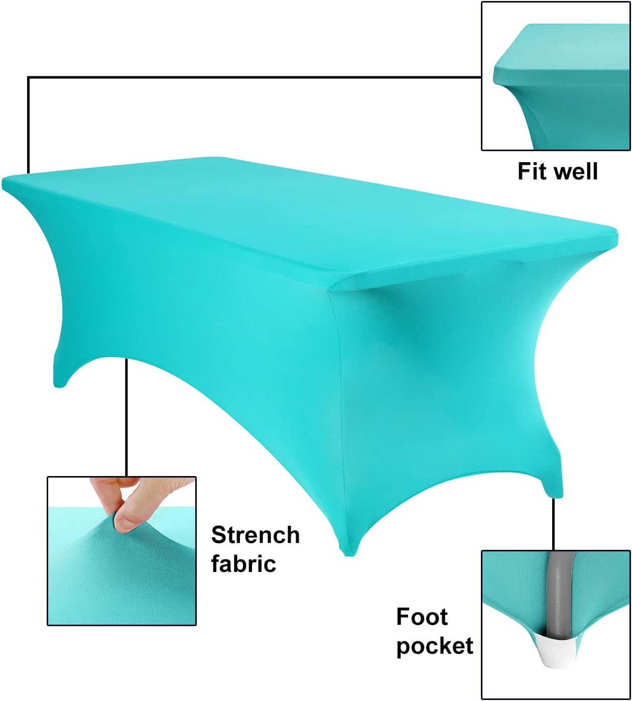 Spandex 8ft Waterproof Table Cover for Party,Wedding, Banquet, and Events(Turquoise)