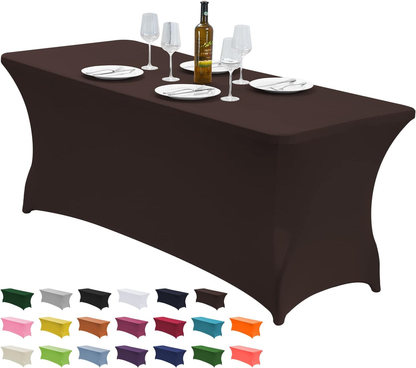 CWK 4FT Waterproof Stretch Spandex Table Cover for Rectangular Tables - Elastic Fitted Tablecloth for Folding Tables,Wrinkle Resistant Table Cloth for Parties, Weddings, Banquets & Events (Coffee)