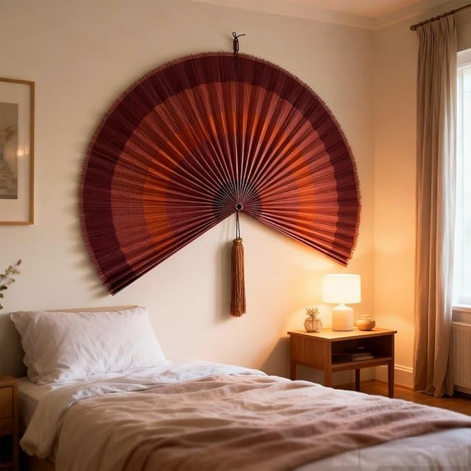 ChumDecor Fan Wall Decor,Large Bamboo Fan Wall Art for Boho Hanging Headboard,Decorative Folding Fans for Over Bed Decorations