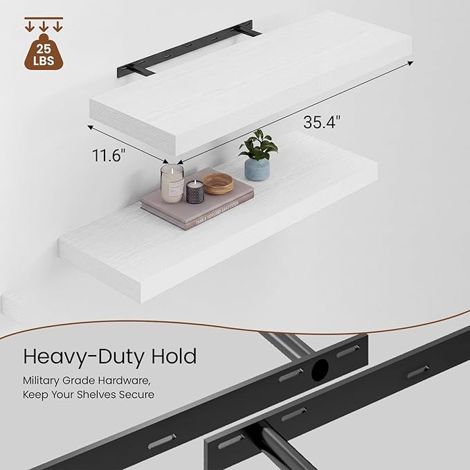 Heimlove 12inch Deep Floating Shelves for Wall, Mounted Shelves 36" W x 12" D x 1.5" H, wall Shelf for Bedroom Living Room Bathroom Kitchen Home Office, Set of 1, White