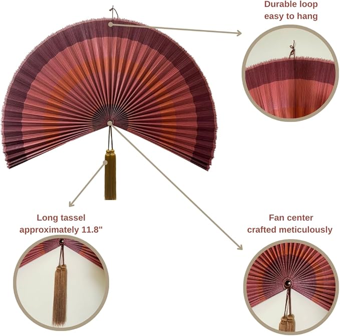ChumDecor Fan Wall Decor,Large Bamboo Fan Wall Art for Boho Hanging Headboard,Decorative Folding Fans for Over Bed Decorations