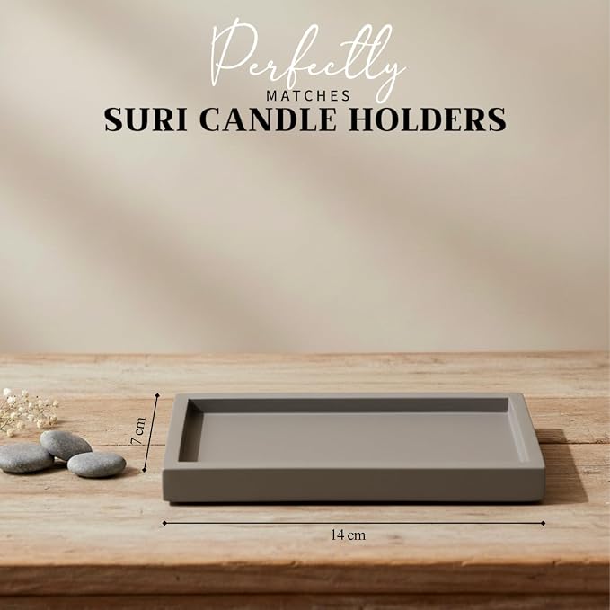 SURI Concrete Candle Tray – Small Decorative Stone Tray for Candles & Home Decor, Minimalist Candle Holder Tray