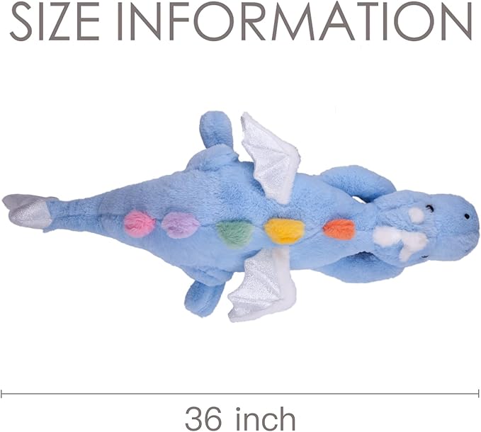 ARELUX Large 36in Cute Dragon Stuffed Animals Plush Toy Soft Sky Blue Pterosaur Plushie Giant Fuzzy Dinosaur Pillow Plushies with White Wings Cuddly for Friends Family Member
