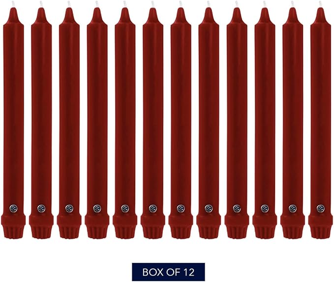 Colonial Candle Unscented Taper Candle, Classic Collection, Traditional Cranberry, 12 In, Pack of 12 - Up to 10 Hours Burn