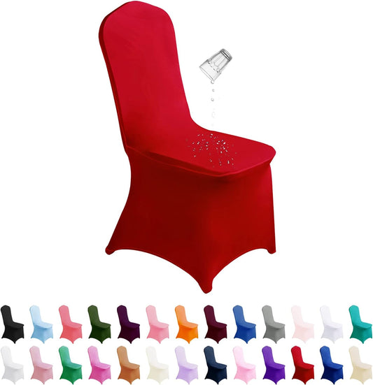 SUPERO Waterproof Spandex Chair Cover 50PCS, Stretch Dining Chair Covers, Polyester Outdoor Chair Covers, Protector Stretch Chair Cover for Party Universal, Banquet, Wedding Event, Hotel(Red)