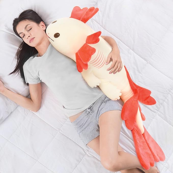 MaoGoLan Giant Axolotl Plush Body Pillow, Large 44" Love Axolotl Stuffed Animal for Girl Boy Kid, Long Pink Salamander Plush Pillow for Birthday Gifts, Baby Shower Party Favor Decor