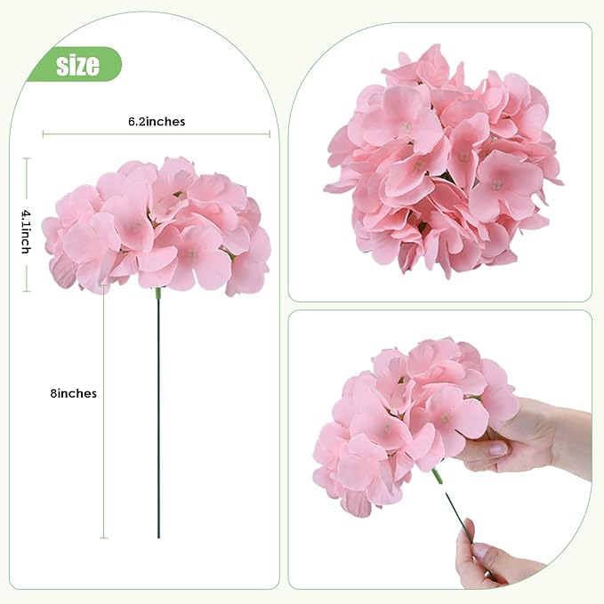 AVIVIHO 65pcs Fake Flowers Pink Hydrangea Artificial Flowers Bulk (Not Squished, No Steaming Need) Silk Flowers with Stems for Wedding Decor,Home,Baby Shower,Table Centerpieces Decoration