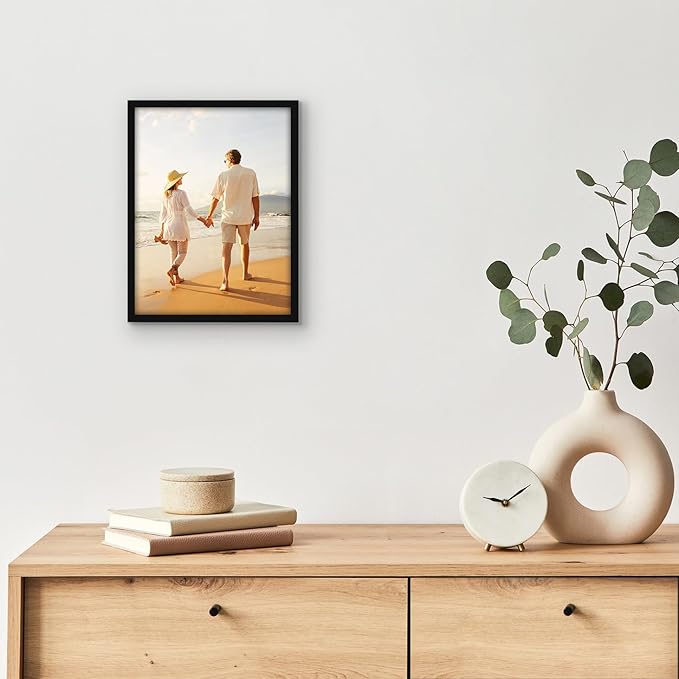 Americanflat 6x8 Picture Frame with Shatter-Resistant Glass - Streamline Collection - Thin Border Photo Frame for Tabletop and Wall Display - Hanging Hardware and Easel Stand Included - Black