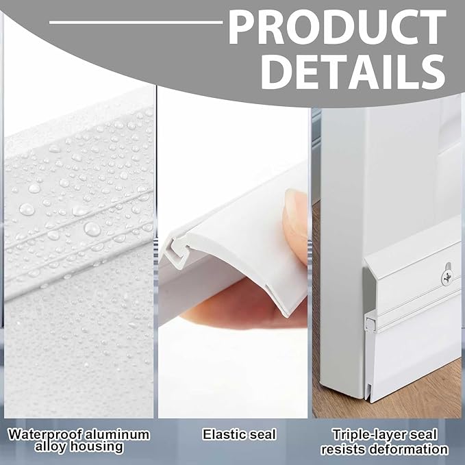 Hushee 2 Pack 48 Inches Metal Rubber Door Sweep, Double Rubber Seal Aluminum Door Sweep High Sealing Draft Stopper, Weatherproof Sound Insulation Indoor Outdoor Use for Residential Commercial (White)