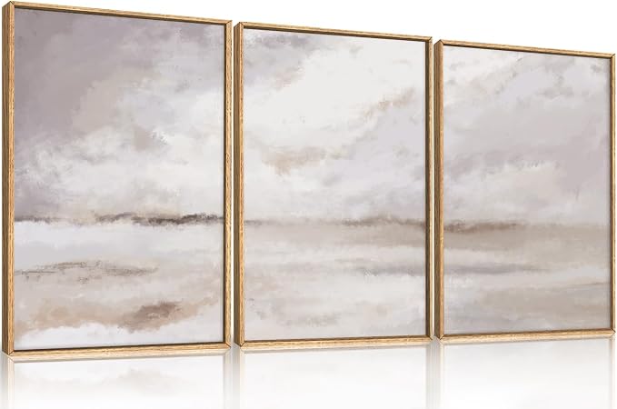 Large Neutral Abstract Framed Canvas Wall Art Set,Minimalist Gray and Beige Pastel Wall Decor,Modern Nature Misty Textured Art Painting for Living Room,Bedroom-24 x36 x3