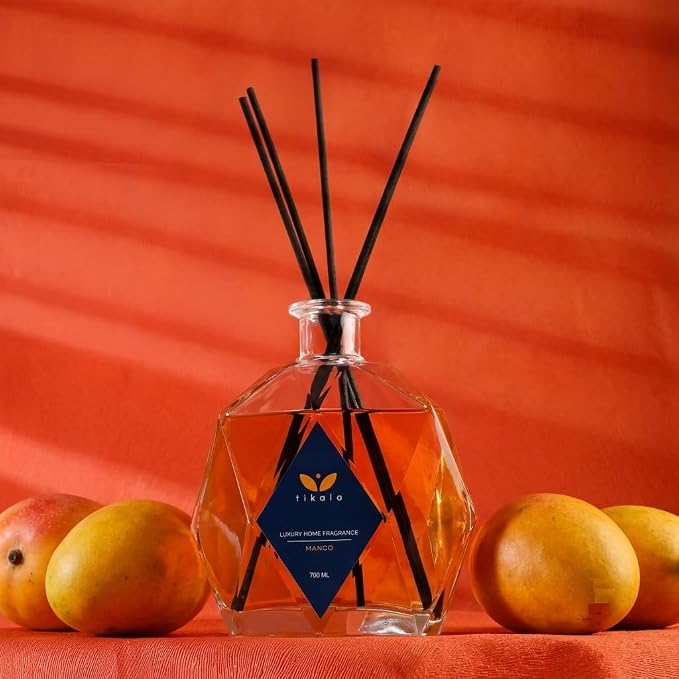 Luxury Reed Diffuser with Mango Scent – Crystal Glass Bottle – Home Fragrance for Living Room, Bathroom & Office – 23.67 fl oz (700 ml)