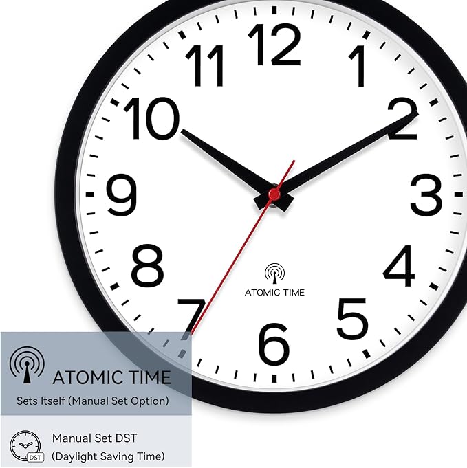 AKCISOT Atomic Black Wall Clock Analog Clocks for Indoor Kitchen, Battery Operated Clock for Bedroom Office Living Room(12 Inch)