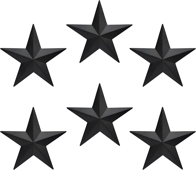 JoyEvy 6" 6pieces Per Set Black Metal Barn Star Wall Decor,Texas Stars Art,Metal Stars Rustic Vintage Western Country Farmhouse Home Indoor or Outdoor Decoration