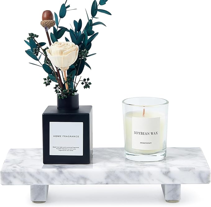 Natural Marble Tray Pedestal Stand – Soap & Jewelry Riser for Bathroom Counter, Kitchen Sink, Vanity Organizer, Decorative Stone Catchall for Perfume, Candles