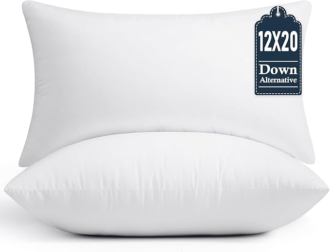 puredown® 12x20 Throw Pillow Inserts Set of 2 – Supportive & Fluffy Down Alternative Pillow Forms for Couch, Sofa & Bed, Indoor Decorative Cushion Stuffer