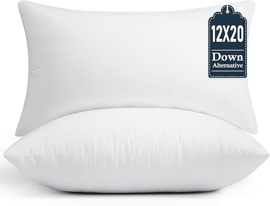 puredown® 12x20 Throw Pillow Inserts Set of 2 – Supportive & Fluffy Down Alternative Pillow Forms for Couch, Sofa & Bed, Indoor Decorative Cushion Stuffer