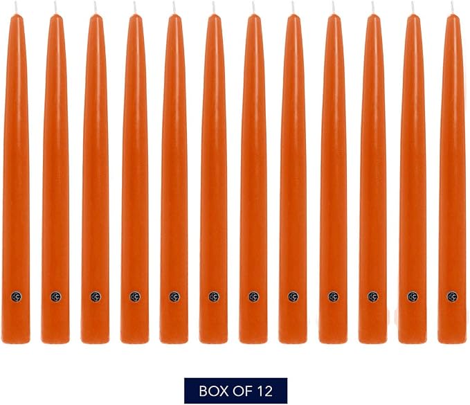 Colonial Candle Unscented Taper Candle, Handipt Collection, Pumpkin, 12 in, Pack of 12 - Up to 10 Hours Burn