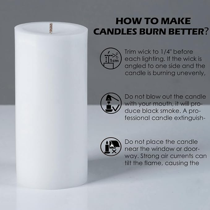 Unscented White Pillar Candles, 6 Packs, Long Clean Burning Pillar Candle for Emergency, Dripless and Smokeless Classic White Candle for Dinnig Table, Home Decor, Church, Christmas, 2.8x4 Inch