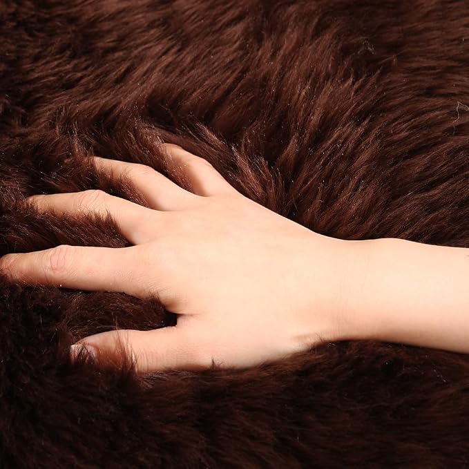 IRIWOOL Premium Genuine Fur Sheepskin Rug Real Australia Sheepskin Natural Luxury Fluffy Lambskin Fur Area Rug Seat Covers for Kids Bedroom Sofa Chair Cover (Mocha, 2ft x 3ft)