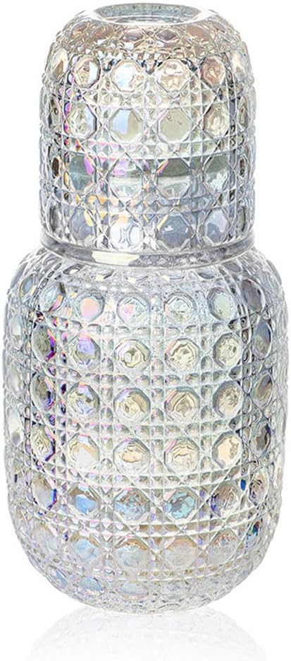 Bedside Water Carafe and Glass Set, Vintage Floral Glass Carafe with Tumbler Cup, 15oz Nightstand Water Pitcher for Bedroom, Decorative Mouthwash Decanter for Bathroom, Colorful Glassware