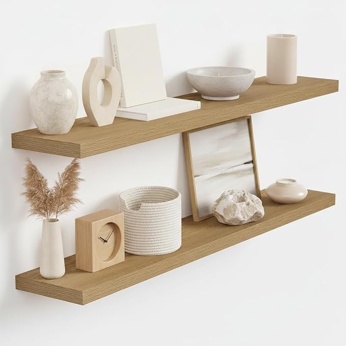 Vivelove 40 Inch Floating Shelves for Wall, 39.4x9 Display Shelves for Bathroom Living Room Kitchen Bedroom Office Farmhouse Home Decor - Set of 2, Oak