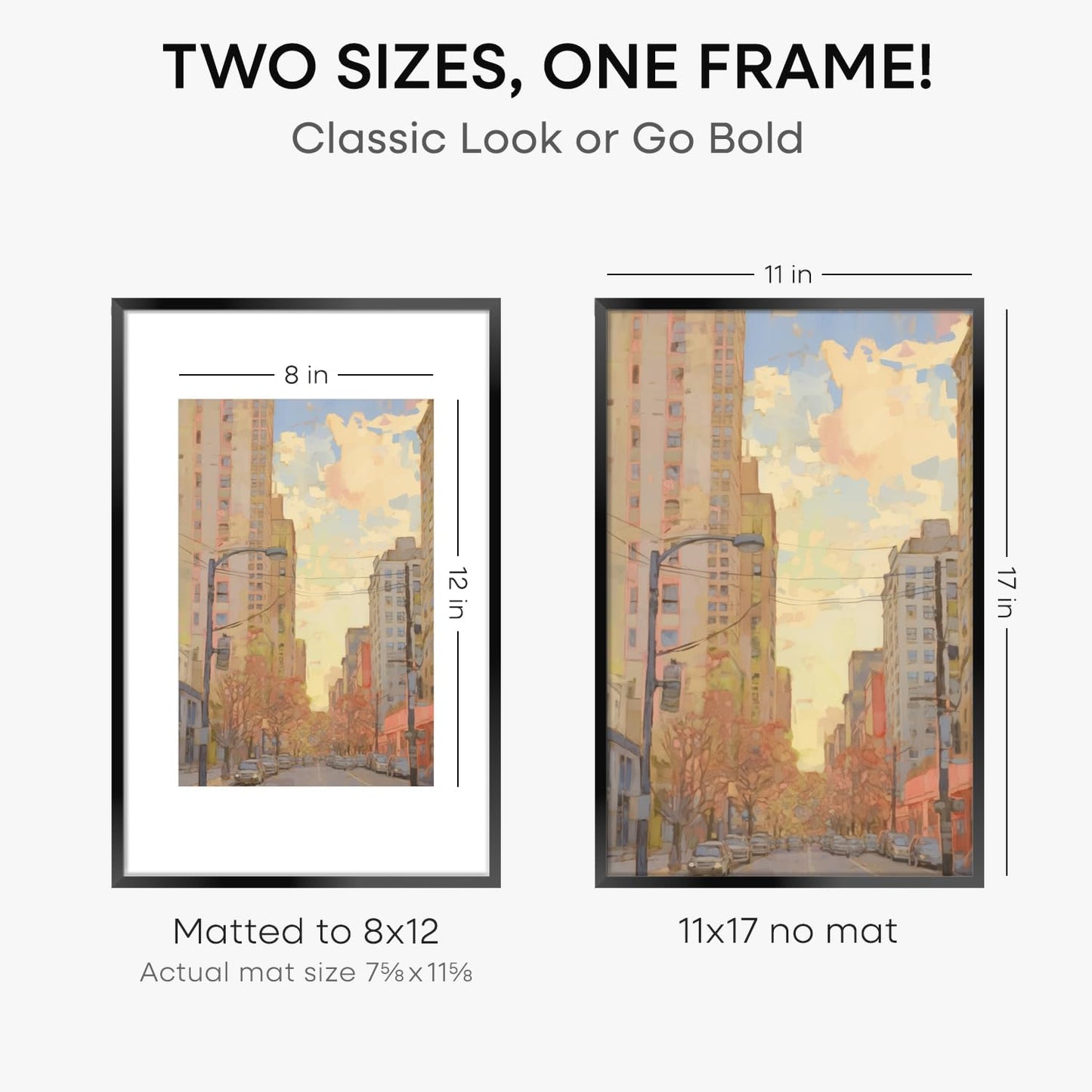Homeforia 11 x 17 Picture Frame Black, High End Metal 11x17 Poster Frames with Mat 8x12 for Photo, 11 x 17 Black Frame Matted to 8 x 12 inch Print, 17x11 Thin Frame, Tempered Glass, Wall Kit, Set of 1
