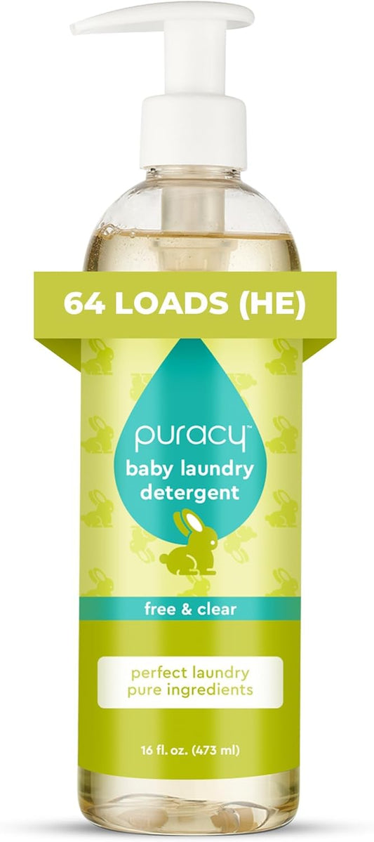 Puracy Liquid Baby Laundry Detergent - 1,4 Dioxane Free, Natural, Scent-Free Gentle Laundry Detergent Liquid Concentrate Laundry Pouch with Stain Fighting Enzymes (Baby- Free & Clear, 16oz)