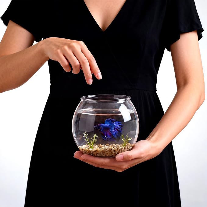 Geelin 0.5 Gallon Plastic Fish Tank Large Bowl Shatterproof with Crystal Clear Clarity for Terrarium, Flower Vase Centerpiece Gift for Fish Lovers (Round)