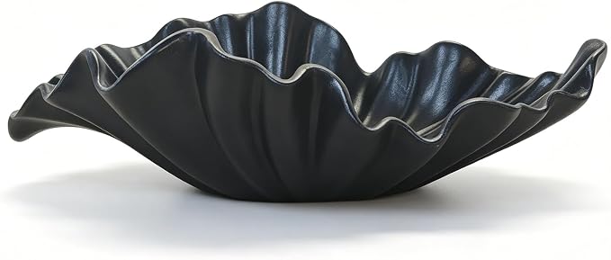 Black Large Decorative Bowl - 16” Fruit/Key/Purse Bowl for Home | Black decor bowl, home decor accent, large fruit bowl for kitchen, decorative bowls for home deocr, 16 inch decor