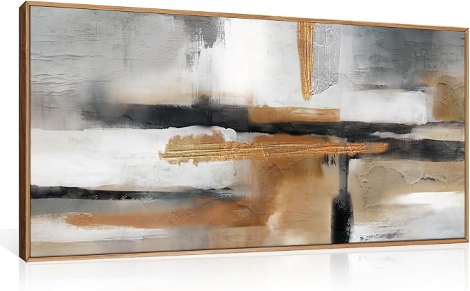 Modern Abstract Framed Canvas Wall Art Set, Neutral Textured Wall Decor, Boho Minimalist Gold and Gray Wall Painting for Living Room, Bedroom, Dining Room, Office-20 x40 x1