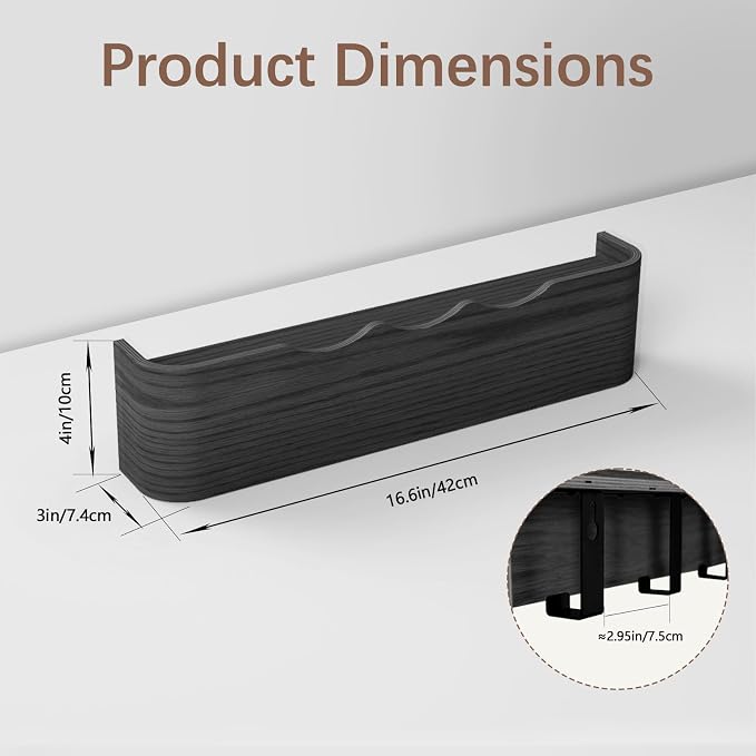 Coat Rack Wall Mount with Hidden Hooks, Wall Hooks with Shelf, Wall Key Holder Mount Wooden Shelf Entryway Hooks for Bedroom Bathroom for Hanging Coats Hats Bags Towels (Black Wave-Shape, 4 Hooks)