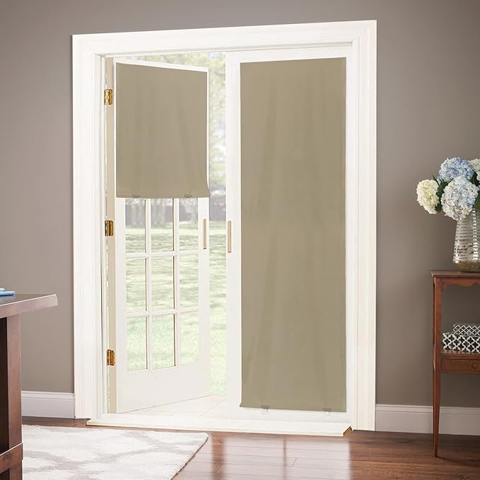 LazBlinds 100% Blackout Door Curtain, No Tools No Drill Cordless Blinds for Windows, Thermal Insulated UV Protection Privacy Window Curtains for French Door Front Door(26''W x 68''H, Beige, 1 Panel)