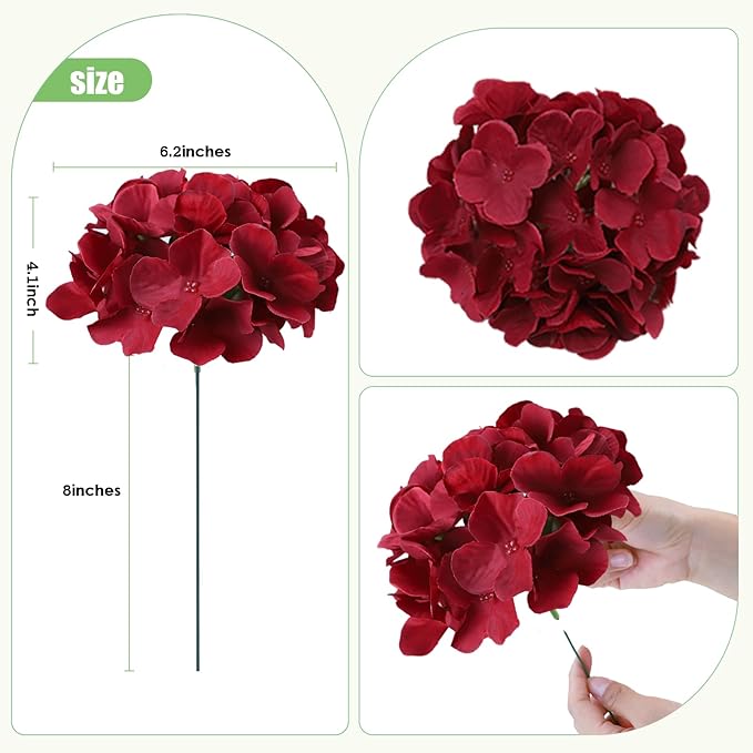 AVIVIHO 65Pcs Fake Flowers Burgundy Hydrangea Artificial Flowers Bulk (Not Squished, No Steaming Need) Silk Flowers with Stems for Wedding Decor,Home,Baby Shower,Table Centerpieces Decoration