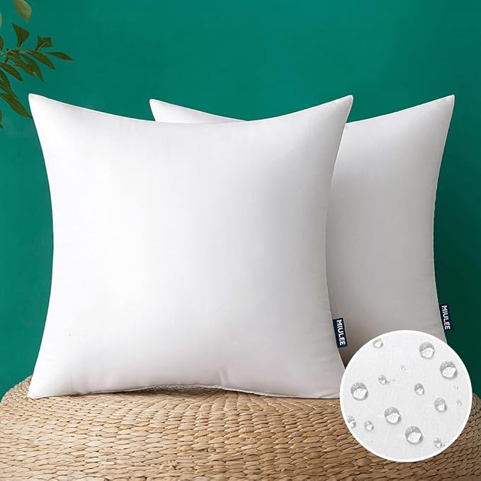 MIULEE Pack of 2 16x16 Inch Outdoor Pillow Inserts Waterproof Decorative Throw Pillow Insert, Square Lumbar Garden Pillow Form for Patio Sofa Couch