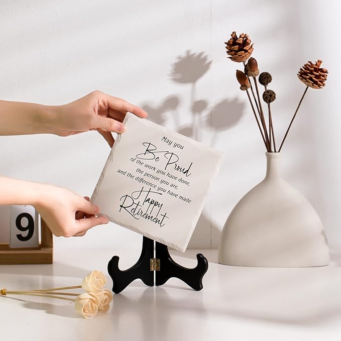 LukieJac Retirement Gifts for Women Men Retirement Party Decoration Best Ceramic Retirement Plaque 6"*6" Happy Retirement Table Decorations Sign for Teacher Nurses Coworker